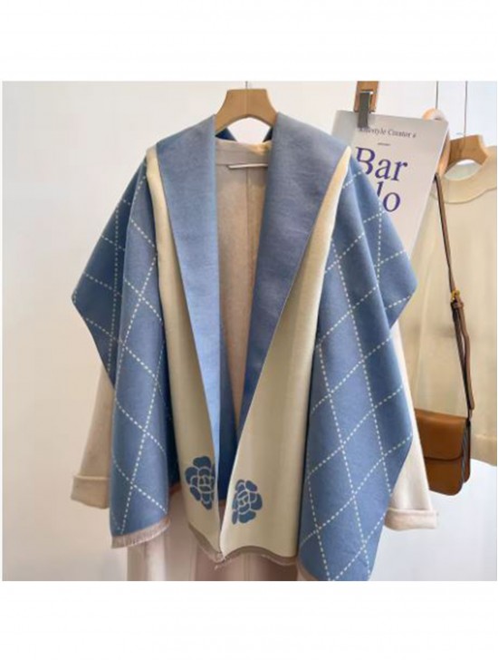 Diamond & Flower Print Blanket Scarf 
